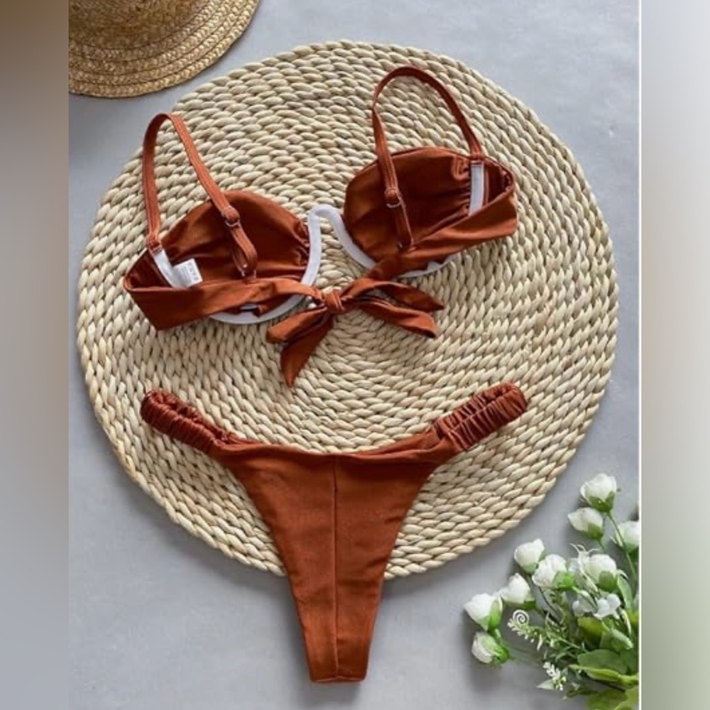 Unbranded Mocha Rust Bikini Set Size S M L NWOT - Picture 3 of 9